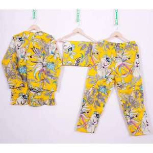 Conjunto de Pijama de Algodón para Mujer, Estampado de Selva Fantástica, Cuello en V, Cintura Elástica, Otoño, Casual, Transpirable, Mangas Largas, Azul - Product Image 3