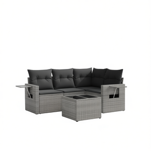 Conjunto de Sofá de Jardín de Ratán Gris con Estructura de Acero, 4 Plazas, Muebles de Exterior de Diseño Contemporáneo - Product Image 1
