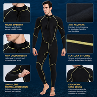 Combinaison de plongée homme 3mm en néoprène avec fermeture éclair frontale intégrale, équipement thermique pour sports nautiques en eau froide, commande en gros