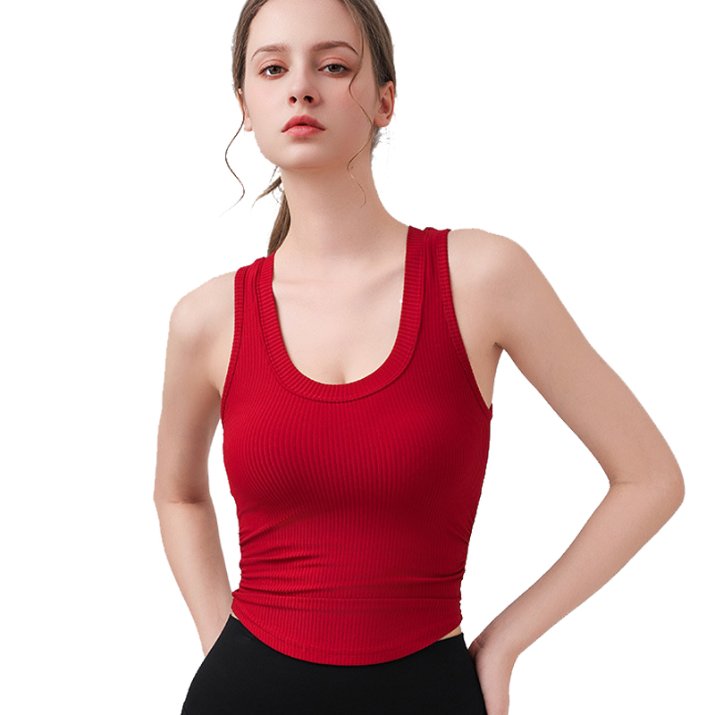Women's Yoga Vest Top Chest Pad-Lightweight Spandex/Nylon Sportswear Breathable Four-Way Stretch Skinny Fit for Pilates Yoga