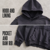 Sweat à capuche ample noir délavé 100 % coton 500 GSM avec imprimé hiver, ourlet brut, style streetwear pour homme, personnalisable OEM ODM, vente en gros de vêtements