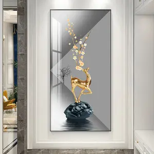 家居装饰动物帆布抽象梅花鹿海报图片墙壁艺术闪光玻璃墙框架鹿钻石图片印刷