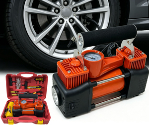 Pompe à air pour voiture <span class=keywords><strong>DLS</strong></span> à double cylindre, gonfleur de pneus, compresseur d'air pour voiture 12v avec outil de réparation de pneus, rotor en cuivre pur 150psi - Product Image 1