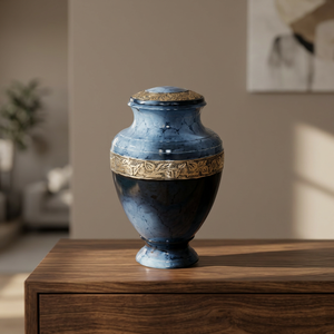 Blue Aluminum Cremation Urn Engraved Memorial <b>Keepsake</b> Tabletop <b>Ashes</b> Coffer Custom Commemoration Urn - Indian Home Crafts - Product Image 4