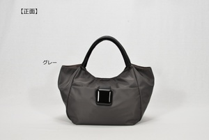 Ladies Minimalist Nylon Tote <b>Purse</b> with Buckle Accent, Lightweight Water-resistant Handbag with <b>Leather</b> Handles - Product Image 2