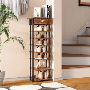 8 Tier Industrial Wooden <b>Shoe</b> <b>Rack</b> Organizer with Drawer Multi Layer Storage Stand for Entryway <b>Hallway</b> - Product Image 3