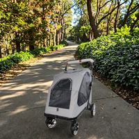Grande poussette pour animaux de compagnie à 4 roues, imperméable, écologique, lavable, pliable, tissu confortable, design réglable, rampe d'accès, toutes saisons