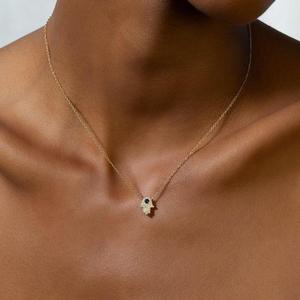 Nueva cadena de oro de plata 925 auténtica tipo malvado turco ojo Hamsa mano encanto 35 + 10cm collar pavimentado grande azul Cz mujeres regalo de boda - Product Image 2