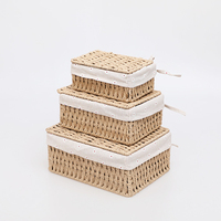 Panier de rangement en corde de papier tissée à la main, organisateur de bac avec doublure en coton pour ranger de petits objets cosmétiques