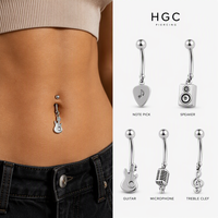 Perhiasan Tindik Nada Musik Ritmis dengan Desain G Clef Gitar Titanium untuk Cincin Perut, Telinga, Hidung, Pusar, Bibir, Lidah Grosir