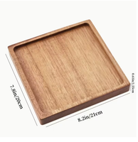 Assiette carrée en bois d'acacia poli, écologique et faite à la main, motif végétal, idéale pour les cadeaux parfaits