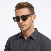 Lunettes de soleil carrées en acétate effet écaille pour homme, verres verts rétro, décoration métallique, protection UV400, style mode pour la conduite