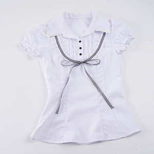 Camisa Vintage de Verano de Manga Corta Tejida con Cuello en V y Ribete de Encaje en Contraste, Estilo Preppy y Lindo - Product Image 2