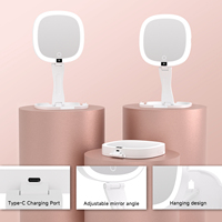 Miroir de maquillage LED double face, portable, mural, pliable, avec écran, miroir de vanité
