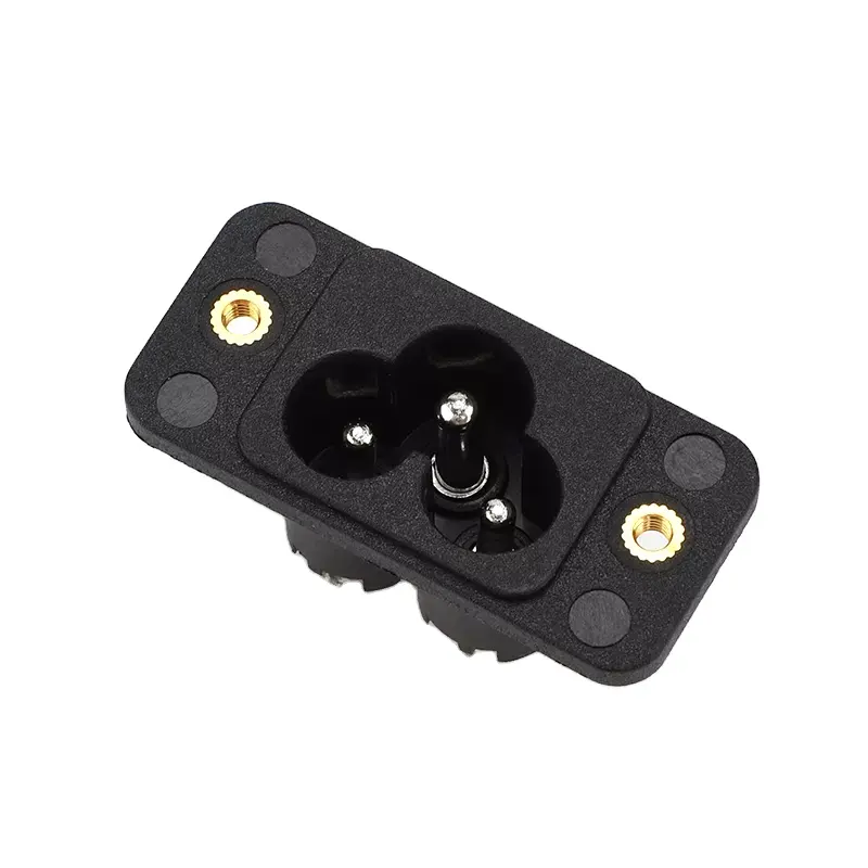 DB-07A-01 black 3-pin 3-hole plum blossom AC power Socket with panel mount fixing screw hole