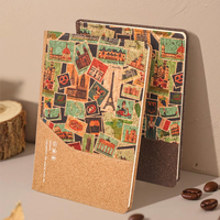 Cuaderno de Viaje Vintage con Estampado, Tapa Dura de Corcho Reciclado y Posos de Café, Personalizable con Logotipo, Tamaño A5