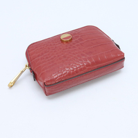 Dompet Koin Kulit PU Wanita Modis Dompet Kecil Mini Dompet Saku Koin Dompet Tempat Kartu Kantong Ritsleting (Merah)