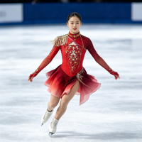 Costume de patinage artistique dégradé rouge rose, robe en maille à manches longues avec strass pour filles adultes, compétition et performance