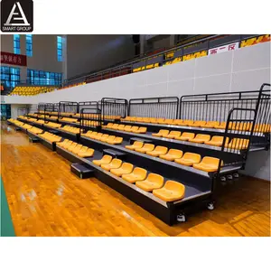 Bangku Lapangan Basket Kustom Dalam Ruangan Portabel Gym Bleacher Sistem Tempat Duduk Teleskopik dengan TUV Pengujian Pemuatan Penuh