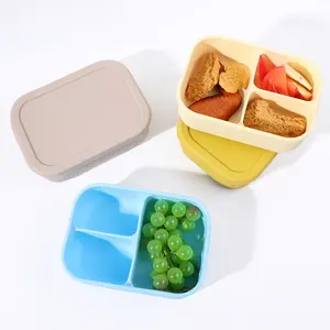 Lancheira de silicone ecológica personalizada, recipiente de armazenamento de alimentos à prova de vazamentos de qualidade alimentar sem Bpa, lancheira segura para micro-ondas Bento