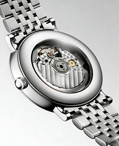 Montre en acier inoxydable argenté avec cadran noir et index en cristal, fonction date, Longinesing - Product Image 6