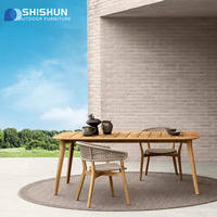 Ensemble de table et de chaises de salle à manger en teck massif de haute qualité, moderne, pour l'extérieur, avec tissu imperméable, pour hôtel, salon et villa