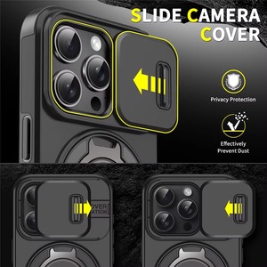 Coque de protection antichoc avec protection d'appareil <span class=keywords><strong>photo</strong></span> pour iPhone 17 16 15 Pro Max, support de voiture rotatif <span class=keywords><strong>à</strong></span> 360° avec anneau et fenêtre coulissante - Product Image 2