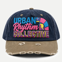 Casquette de baseball en coton non structurée à profil bas, bicolore, avec logo brodé, effet vieilli et déchiré, style rétro vintage du fabricant