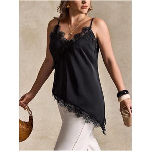 FOXA – haut en dentelle respirant pour femmes, grande taille, bretelles spaghetti, sans manches, col en V, asymétrique, tenue d'été décontractée - Product Image 5