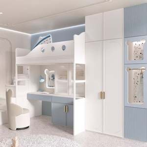 Lovely <b>Kids</b> Bedroom Furniture Set Bear Decor Ship-Shaped <b>Bunk</b> <b>Bed</b> <b>with</b> Integrated Study <b>Desk</b> Spacious Wardrobe Fun Comfortable - Product Image 5