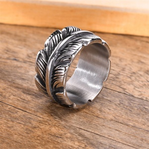 Fashion Design <b>Men</b> Jewelry <b>Ring</b> Stainless Steel <b>Silver</b> Color Vintage Feather <b>Ring</b> - Product Image 1