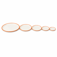 Ensemble de 5 assiettes à dîner en mélamine blanches à bordure orange, empilables, incassables, de qualité alimentaire, vente en gros pour restaurants et hôtels