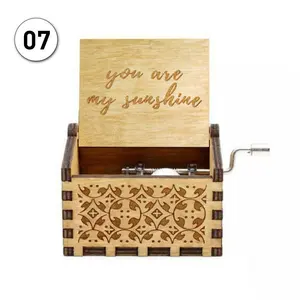 You are my sunshine Music Box,Hand Crank Antique Carved Wooden Musical Boxes Best Gift Wedding Music Box