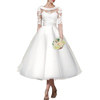 Robe de mariée vintage européenne américaine à manches mi-longues pour femmes Nouvelle robe de soirée élégante en dentelle blanche simple Fourniture transfrontalière