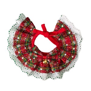 Christmas <strong>Plaid</strong> Pet <strong>Bandana</strong> with Bells &amp; Lace - Cute Holiday Scarf Outfit for Small Dogs &amp; Cats Winter Party Photo Props - Product Image 1