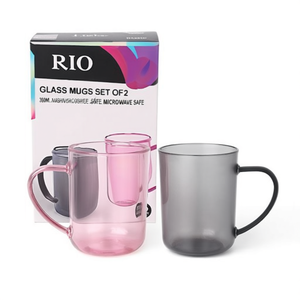 Juego de tazas de vidrio 2 piezas Mug RIO Rosa y Gris BG21175PG - Product Image 2