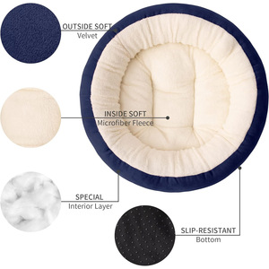 Cama redonda antideslizante resistente al agua con cojín para gatos y perros con tela duradera lavable y súper suave - Product Image 4