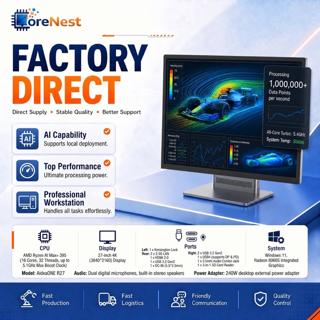 CoreNest 27 Inch 4K All in One PC AMD Ryzen Zen AI Max 395 PC 128GB RAM 2TB NVMe SSD AIO Computer AI Power Business Workstation