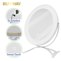 Miroir de maquillage rond blanc avec anneau lumineux intégré et bras en U inclinable, miroir LED de table pour coiffeuse de chambre