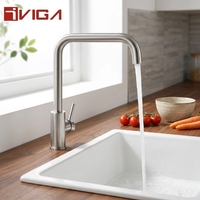 Robinet de cuisine contemporain en acier inoxydable 304, montage sur plan, monocommande, finition brossée, garantie 5 ans, céramique