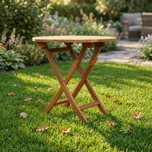 Table de bistrot pliante en teck rond, pliable, pour extérieur, patio, jardin, finition naturelle rustique - Product Image 1