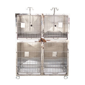 Cage pour chien en acier inoxydable robuste pour grands chiens - Utilisation intérieure, avec plateau amovible et roulettes, facile à nettoyer - Product Image 1