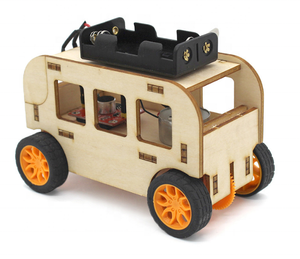 Équipement d'expérience physique garçon de bus à commande vocale modèle de bus de voiture assemblé à la main bricolage moteur en bois jouet électrique physique - Product Image 1