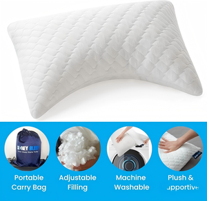 Oreiller de voyage incurvé personnalisé, réglable en hauteur, lavable, pour le cou, les genoux, le dos et le soutien lombaire, avec sac à dos blanc - Product Image 2