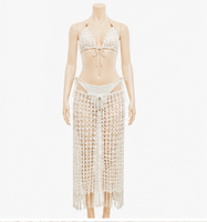 Ensemble bikini au crochet, haut triangle à nouer, maillot de bain à franges, tenue de plage deux pièces pour femme