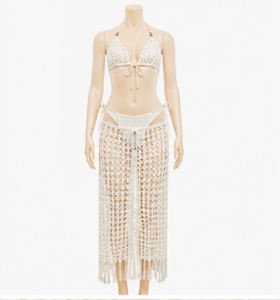 Conjunto de Bikini de Crochet, Traje de Baño de Dos Piezas con Tirantes Triangulares y Flecos para Mujer - Product Image 3