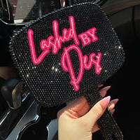 Diamant rose personnalisé Miroir de maquillage à la main en strass Bling Cute Glass and Plastic Handheld Cosmetic Lash avec poignée