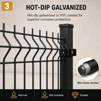Système de fixation par pince facile à installer, galvanisé à chaud, anti-rouille, anti-UV, anti-corrosion, panneau de clôture en fil soudé 3D incurvé