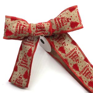 Pita berkabel poliester Linen terkunci pola pohon pinus Natal salam perdamaian goni palsu untuk kerajinan pembungkus Hadiah - Product Image 5