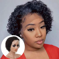 Cheveux vierges brésiliens pour Pixie Cut 13*4 perruque courte bouclée couleur noire transparente pour perruques frontales en dentelle pour femmes noires